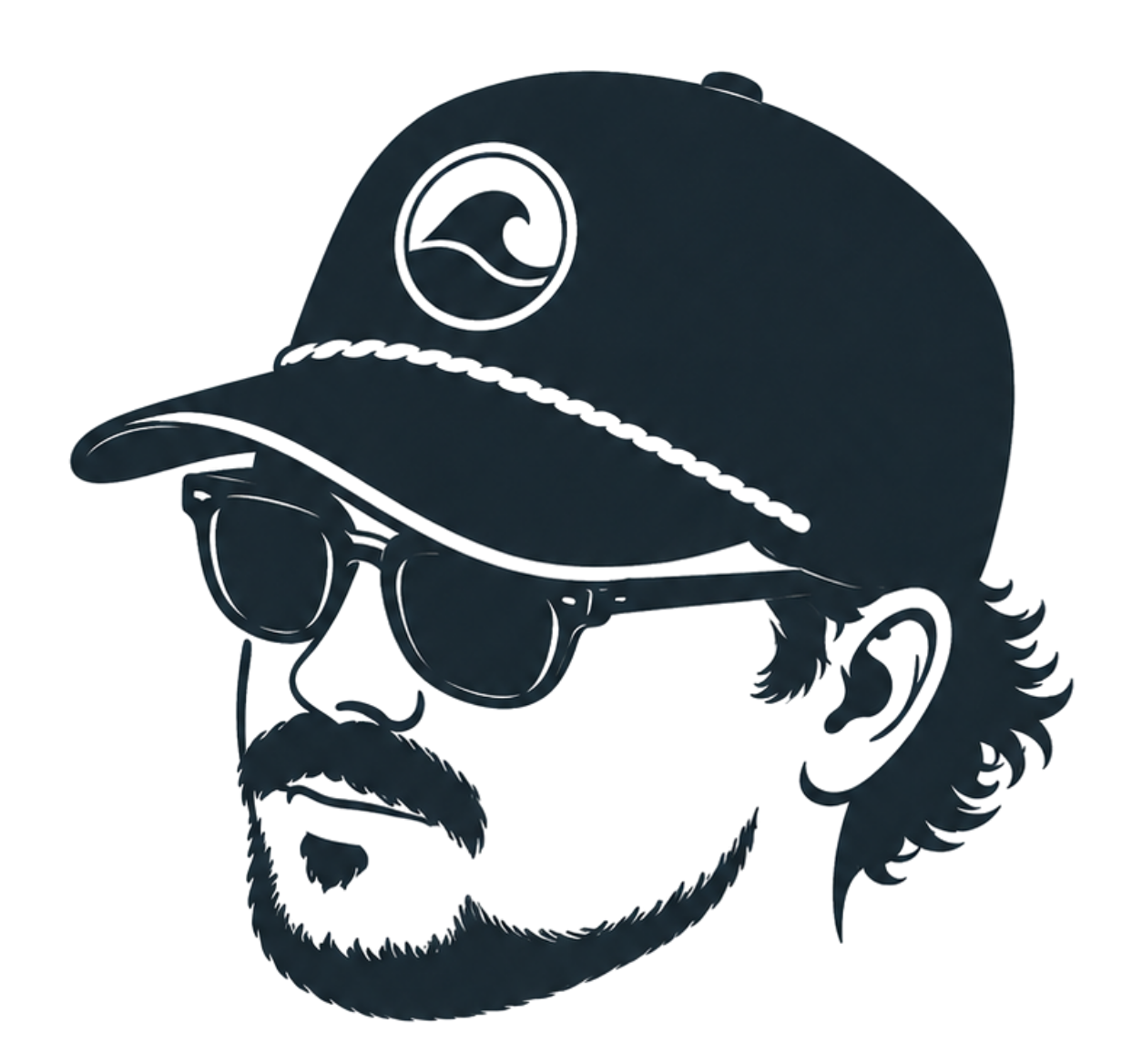 Illustrated portrait of Isaac Hanekamp wearing a cap and sunglasses